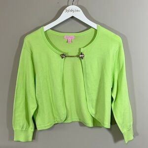 Lilly Pulitzer Flora Simple Cardigan Sweater Bee Clip Pistachio Green Sz XL